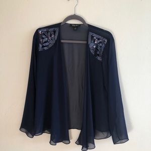 S.L. Fashions Sheer Open Shoulder Paded Cardigan